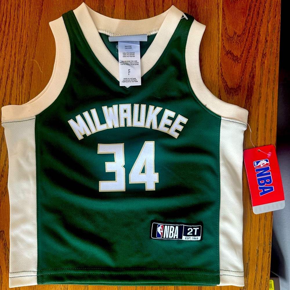 NBA Milwaukee Green White #34 Kids Jersey